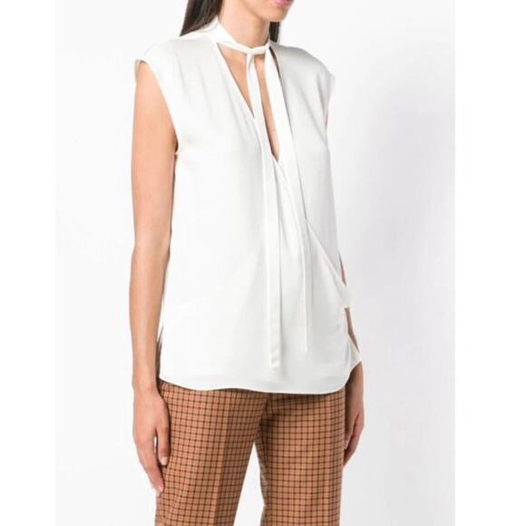 Theory Relaxed Wrap Ivory 100% Silk Tie Neck Blouse S - Picture 8 of 9